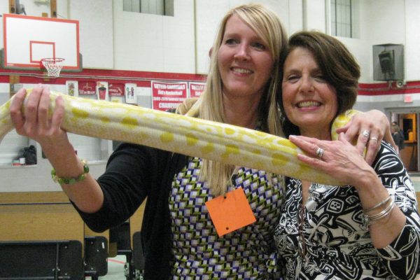 Kath and Sue with python at Cutler School