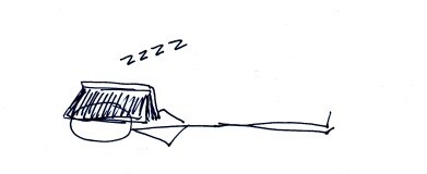 A simple line drawing of a person sleeping under a blanket with a "zzz" sound effect.