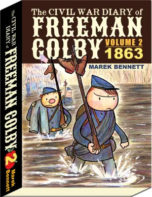 Cover of "The Civil War Diary of Freeman Colby, Volume 2," featuring animated soldiers.