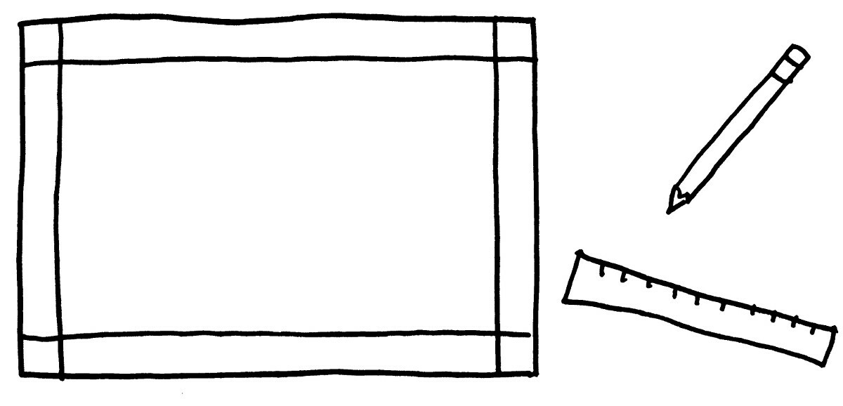 Sketch of a blank rectangle with a pencil and ruler beside it.