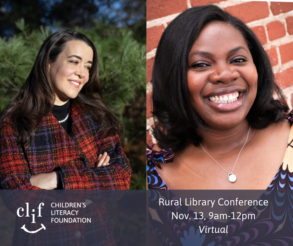 Two women smiling, promoting the Rural Library Conference on November 13 via virtual format.