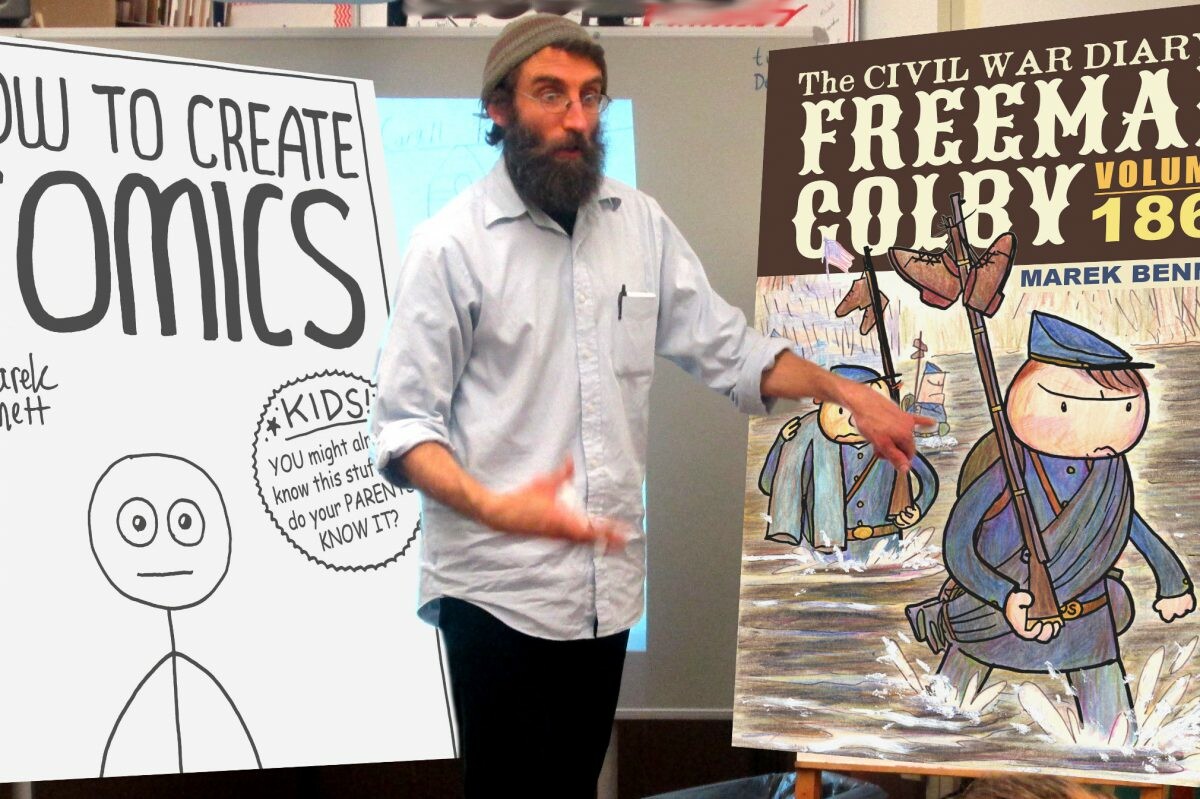 An animated author discusses comic creation and a Civil War diary.